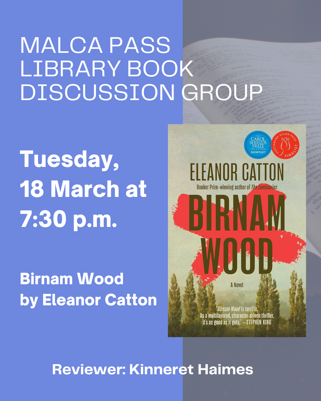 MALCA PASS LIBRARY BOOK DISCUSSION GROUP