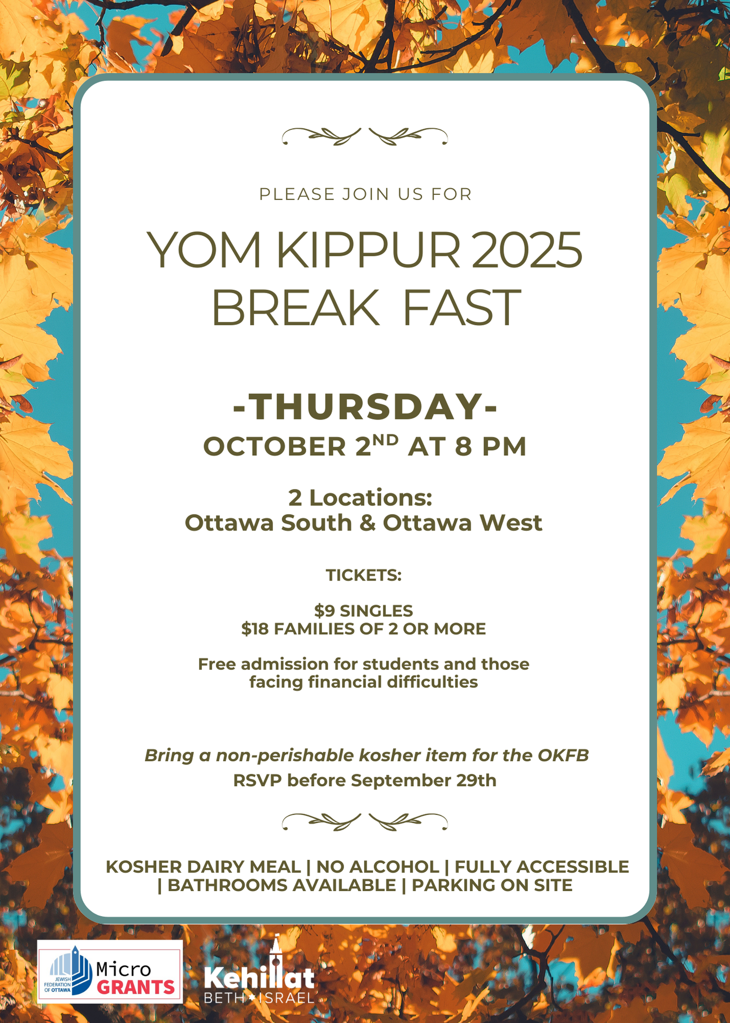 YOM KIPPUR 2025 BREAK FAST